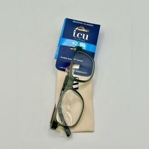 ICU Eyewear BOLTON Reading Glasses +2.50 w/ Case Muted Green Gray New